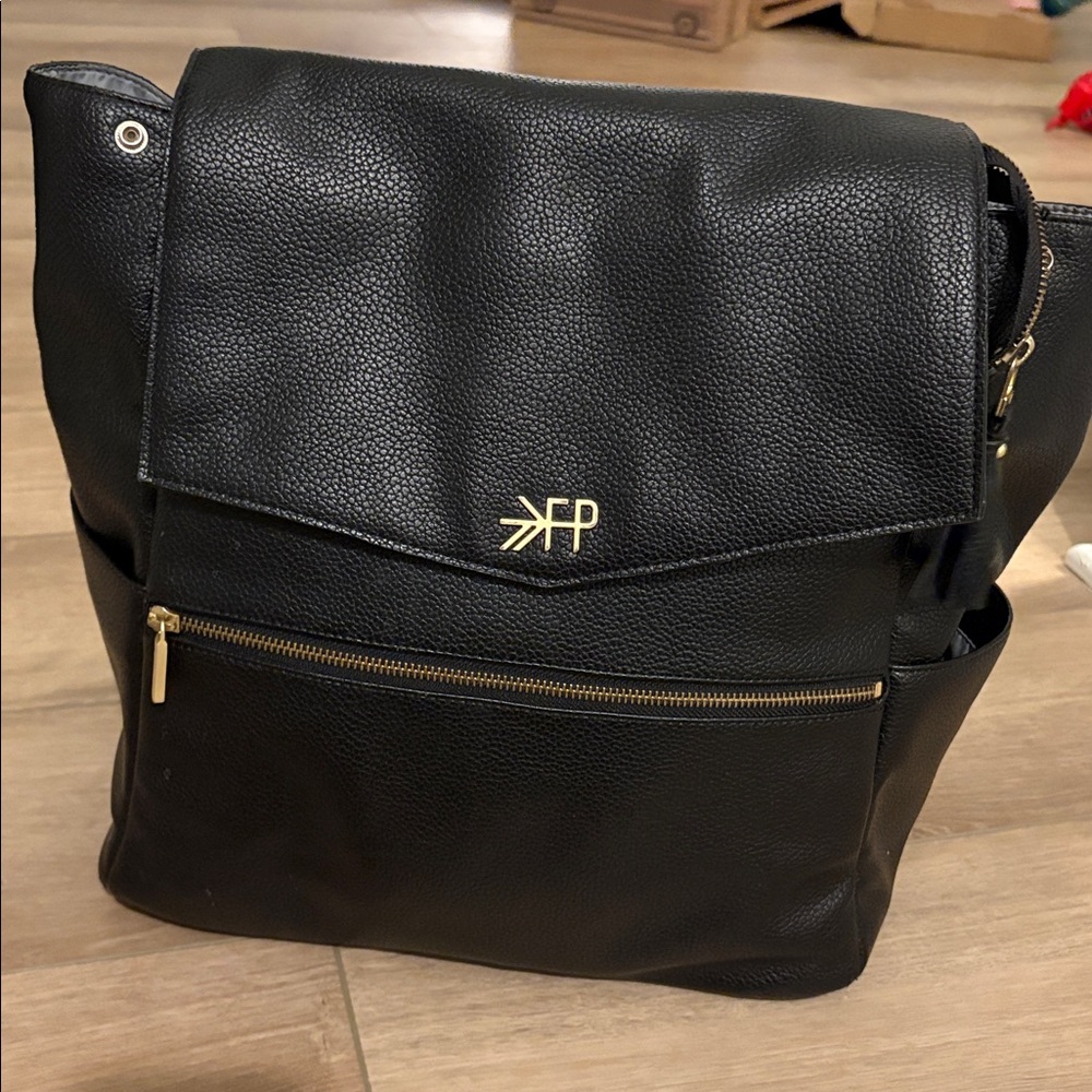 Freshly Picked Black Leather diaper bag